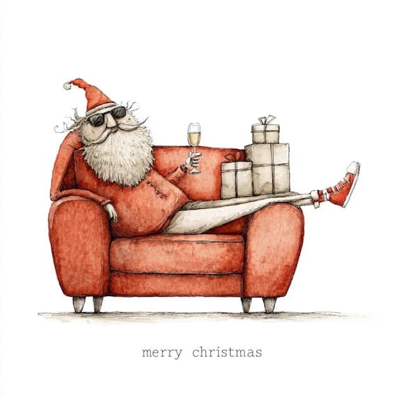 15 Quirky Merry Christmas Santa Clipart (JPG) β view 3 β watercolor clipart transparent PNG instant download
