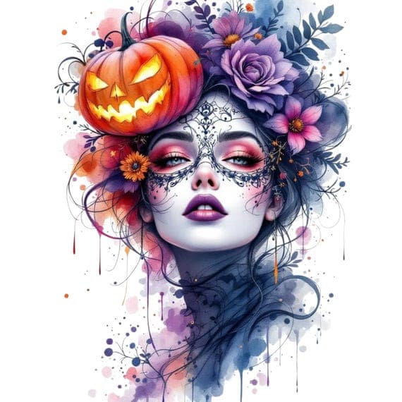 Halloween Witch Clipart – Glam Gothic Woman Portraits (JPG) — view 8 — watercolor clipart transparent PNG instant download
