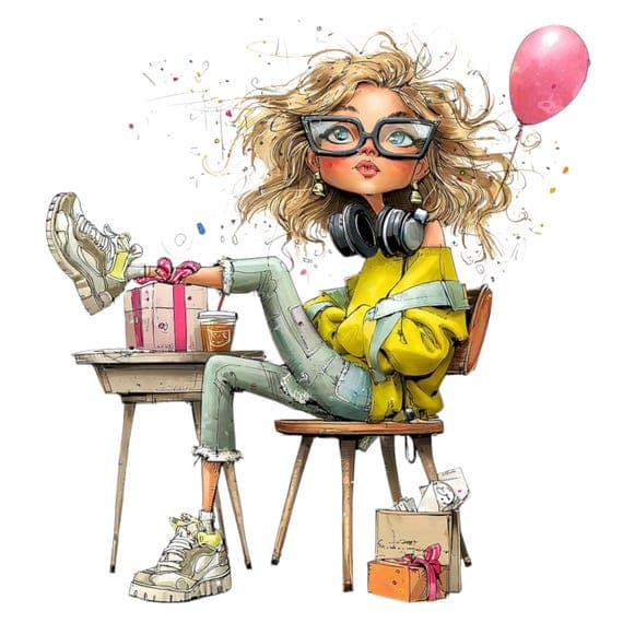 10 Birthday Girl Clipart Bundle – Quirky Cake Art & Fun Party Illustra — view 7 — watercolor clipart transparent PNG instant download