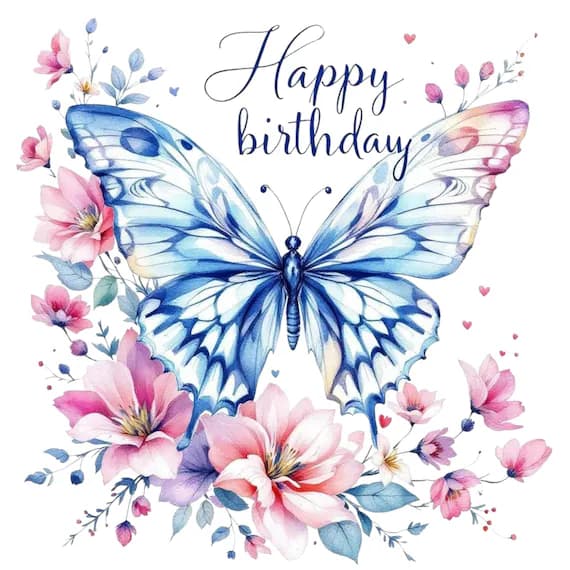 Happy Birthday Flowers Birds Clipart, Colorful Celebration (Digital Do β view 2 β watercolor clipart transparent PNG instant download