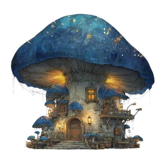 15 Whimsical Mushroom House Clipart (PNG) β view 7 β watercolor clipart transparent PNG instant download