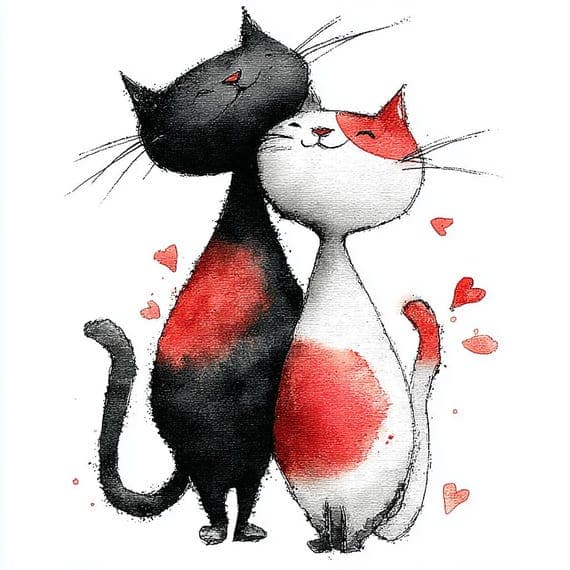 18 Animal Valentine Clipart ; Love Sublimation PNG Feline Graphics Ca — view 2 — watercolor clipart transparent PNG instant download
