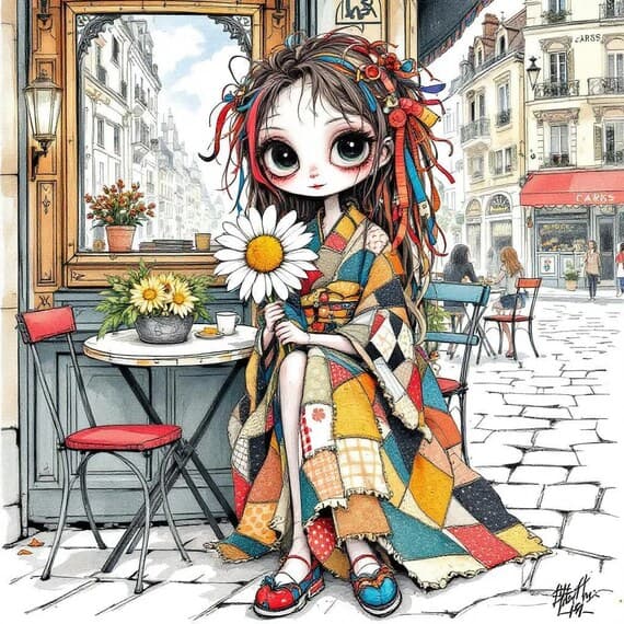 Paris Girl Clipart Bundle – Floral Kimono Illustrations (Digital Downl — view 5 — watercolor clipart transparent PNG instant download