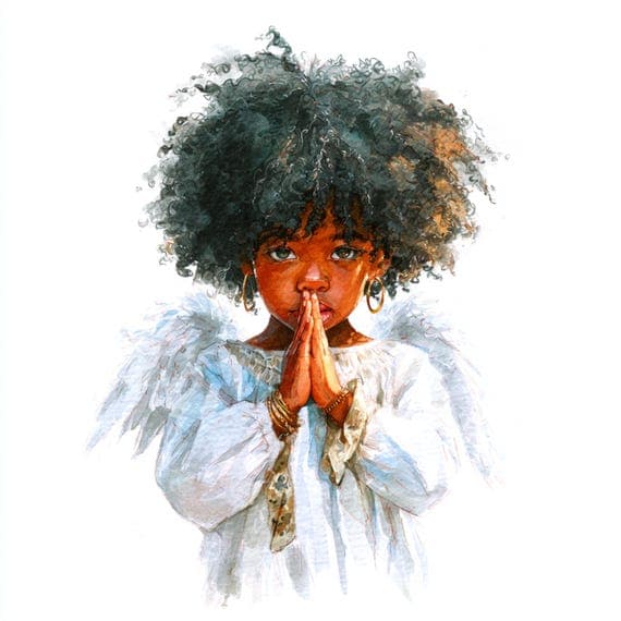 20 Whimsical Praying Afro Angel Girl PNG Clipart, Black Angel Illustra β view 8 β watercolor clipart transparent PNG instant download