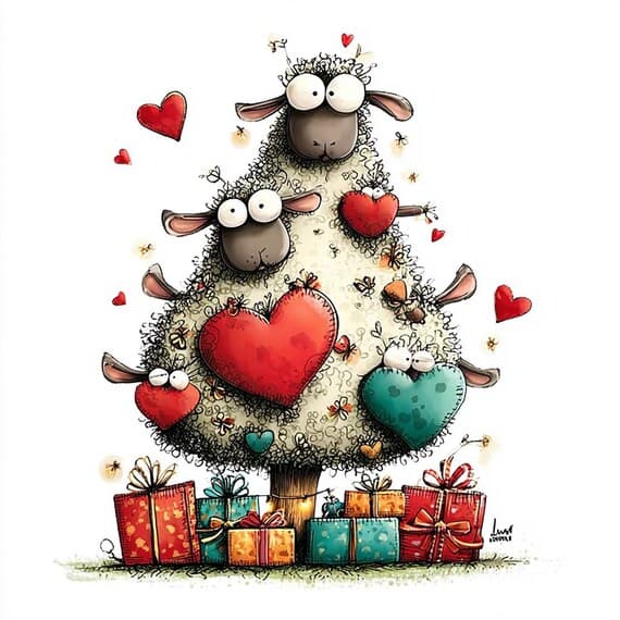 40 quirky Sheep Clipart (JPG) – Whimsical Heart Lamb Art — view 2 — watercolor clipart transparent PNG instant download