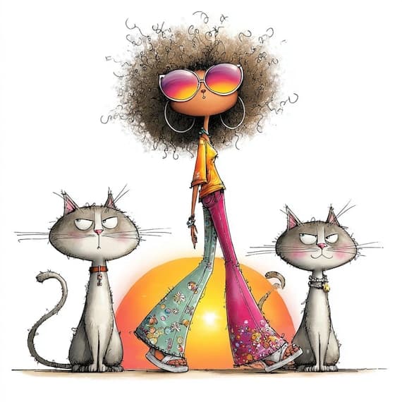 13 Quirky Retro Woman & Cats Clipart (JPG PNG) β watercolor clipart transparent PNG instant download