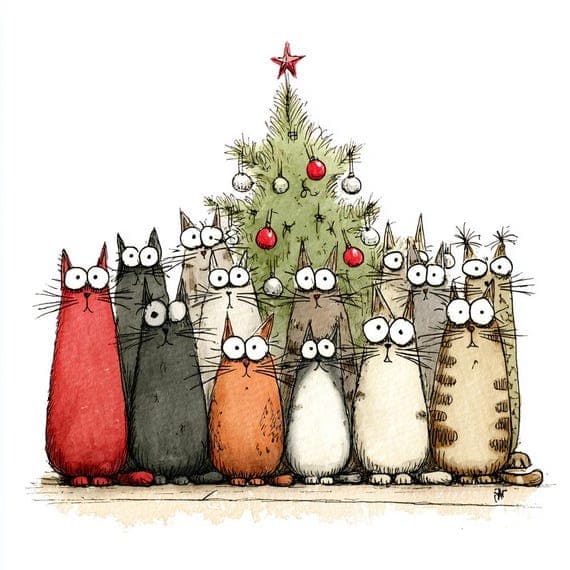 45 Watercolor Christmas Cats Clipart β view 8 β watercolor clipart transparent PNG instant download