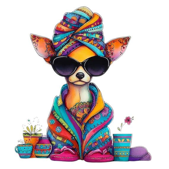 15 Quirky Spa Dogs Clipart (JPG PNG) – Fashion Chihuahua & Funny Pet I — view 6 — watercolor clipart transparent PNG instant download