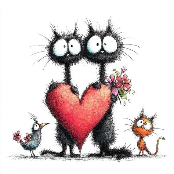 30 Whimsical Cat Love Clipart (PNG JPG) β view 6 β watercolor clipart transparent PNG instant download