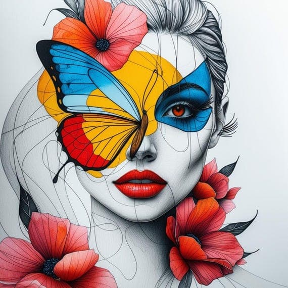 Floral Butterfly Woman Face Clipart β view 5 β watercolor clipart transparent PNG instant download