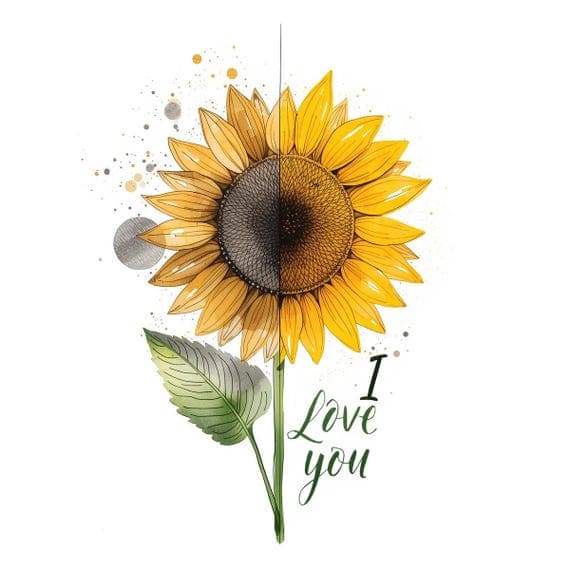 Watercolor Sunflower I Love You Card — view 3 — watercolor clipart transparent PNG instant download