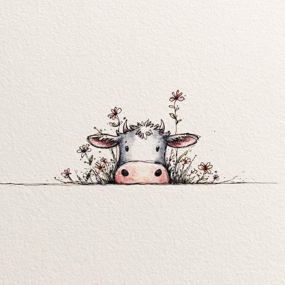 22 Peeking Cow Clipart, Watercolor Farm Animals, Whimsical Spring Flow β view 4 β watercolor clipart transparent PNG instant download