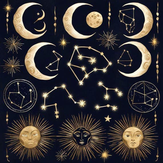 Celestial Clipart Set β view 4 β watercolor clipart transparent PNG instant download