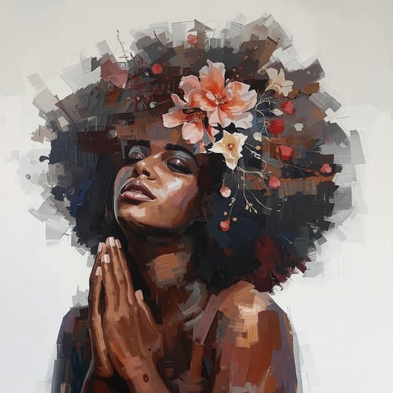 Watercolor Afro Woman Floral Portraits β view 2 β watercolor clipart transparent PNG instant download