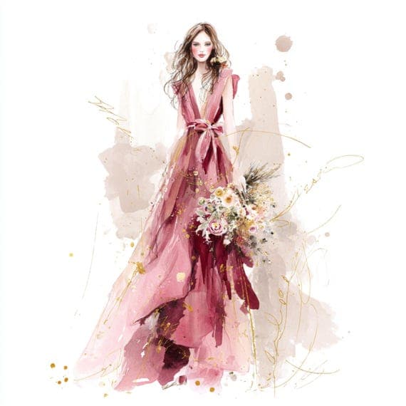 Floral Dress Woman Clipart β view 3 β watercolor clipart transparent PNG instant download