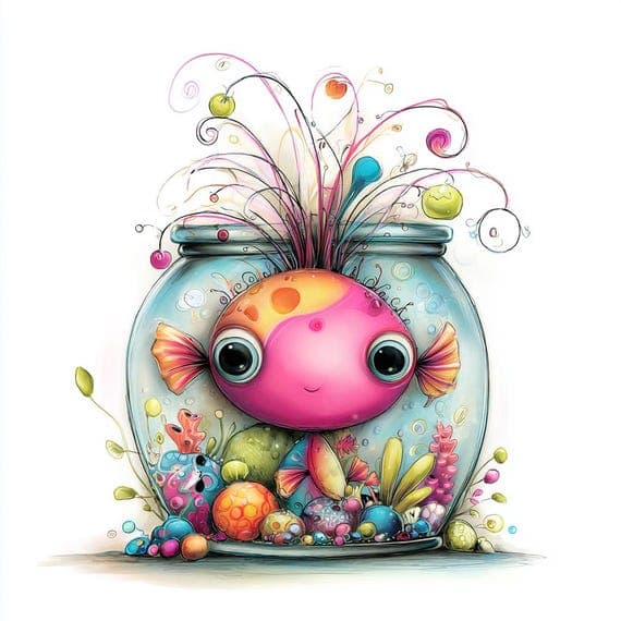Whimsical Fish Clipart β view 2 β watercolor clipart transparent PNG instant download