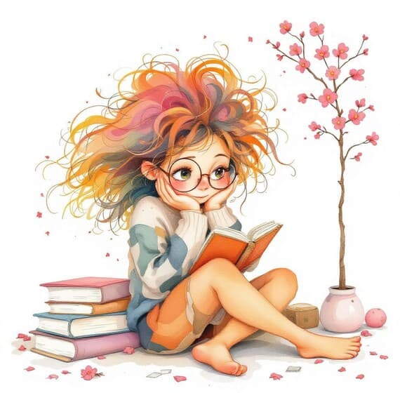 Reading Girl Clipart β view 8 β watercolor clipart transparent PNG instant download