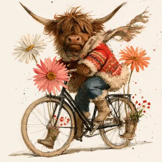 21 Whimsical Highland Cow Clipart PNG β view 2 β watercolor clipart transparent PNG instant download