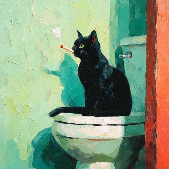 Funny Black Cat Smoking Oil Painting Clipart, Quirky Pet Art (Digital β view 4 β watercolor clipart transparent PNG instant download