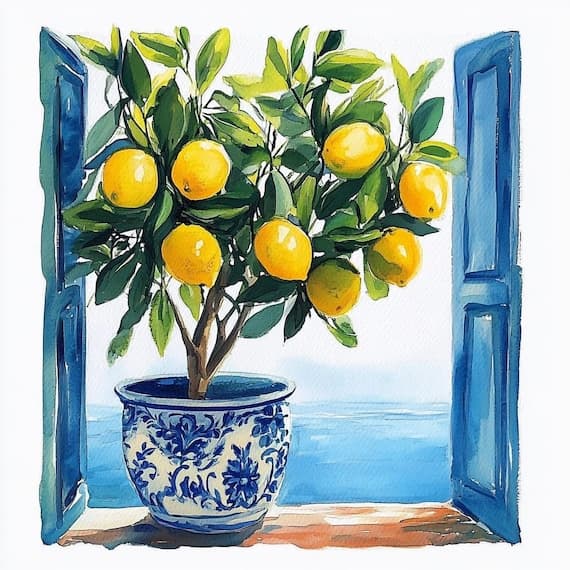 12 Lemon Tree Mediterranean JPG Bundle β view 5 β watercolor clipart transparent PNG instant download
