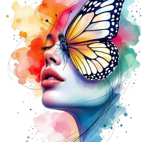 Floral Woman Face Clipart Bundle – Watercolor & Line Art (Digital Down — view 8 — watercolor clipart transparent PNG instant download