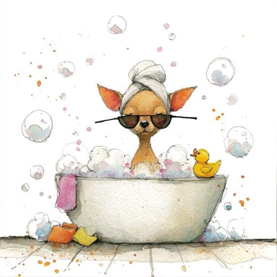 Funny Chihuahua Bath Clipart β view 2 β watercolor clipart transparent PNG instant download
