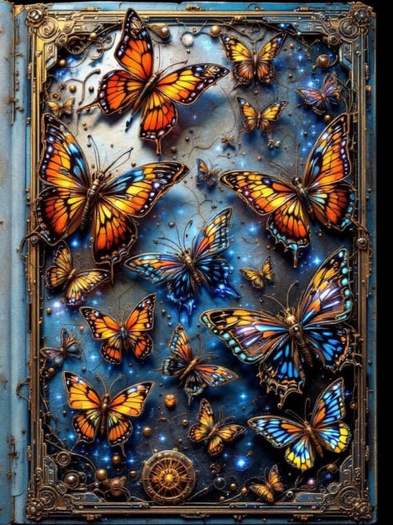 Vintage Steampunk Butterfly Junk Journal Pages β view 2 β watercolor clipart transparent PNG instant download