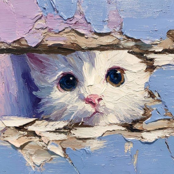12 Oil Texture Peeking Cat Clipart (JPG) β view 3 β watercolor clipart transparent PNG instant download