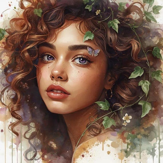 20 Botanical Woman Portrait Watercolor Art – Nature Inspired Female Il — view 2 — watercolor clipart transparent PNG instant download