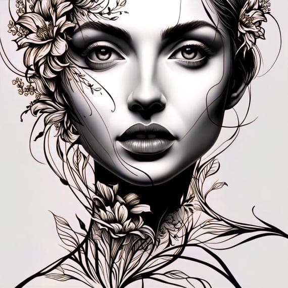 15 Floral Woman Face Clipart β view 5 β watercolor clipart transparent PNG instant download