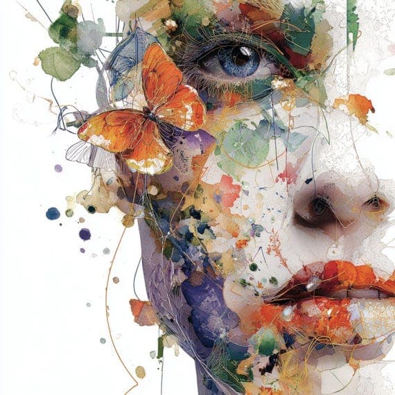 Watercolor Butterfly Woman Clipart – Floral Portrait Illustrations — view 6 — watercolor clipart transparent PNG instant download