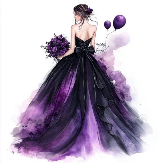 Violet Party Dress Clipart, Gala Gown Illustration (Digital Download) β watercolor clipart transparent PNG instant download
