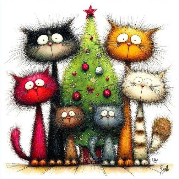 45 Watercolor Christmas Cats Clipart β view 4 β watercolor clipart transparent PNG instant download