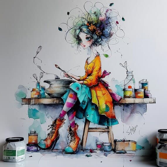 20 Quirky Girl Artist Clip Art , whimsical fantasy Bundle for Creative β view 4 β watercolor clipart transparent PNG instant download