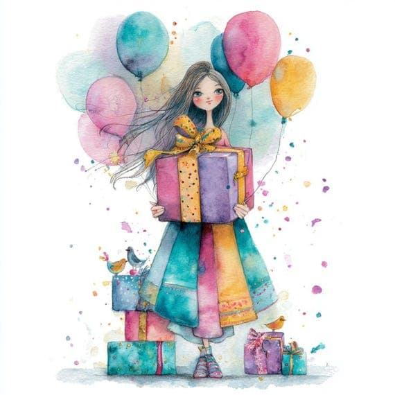 Watercolor Birthday Girl Clipart — watercolor clipart transparent PNG instant download