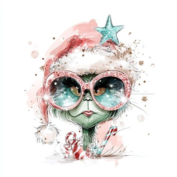 15 Funny Green Christmas Girl Clipart β view 5 β watercolor clipart transparent PNG instant download