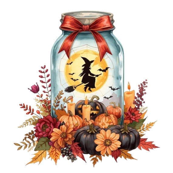 12 Halloween Witch in Jar PNG Bundle β view 6 β watercolor clipart transparent PNG instant download