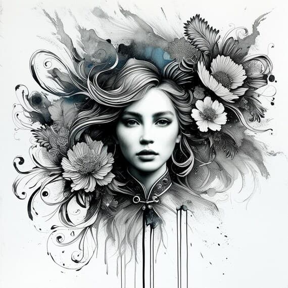 Floral Woman Portrait β view 7 β watercolor clipart transparent PNG instant download