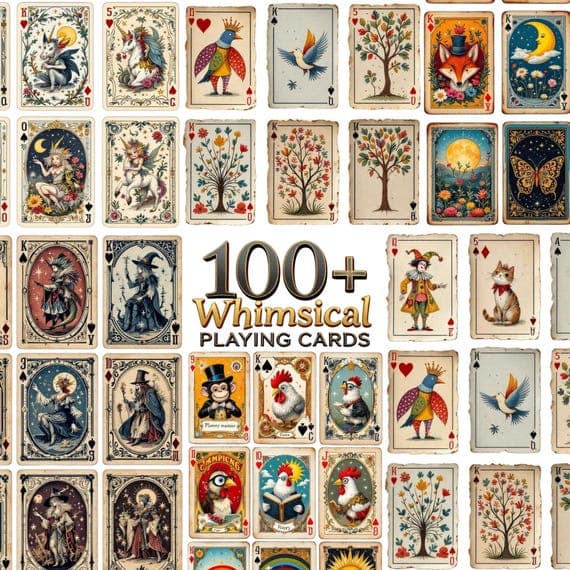 Whimsical Playing Cards Clipart — watercolor clipart transparent PNG instant download
