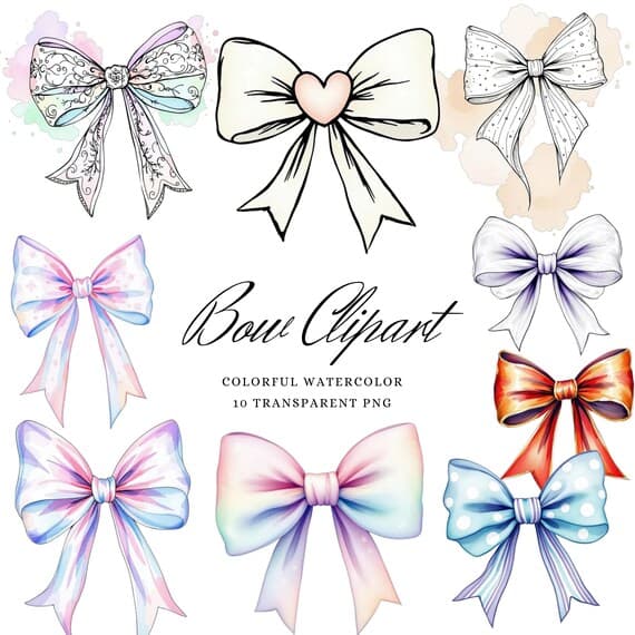 Watercolor Bows Clipart β watercolor clipart transparent PNG instant download