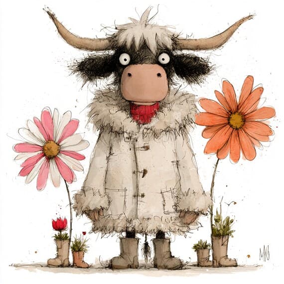 21 Whimsical Highland Cow Clipart PNG β view 6 β watercolor clipart transparent PNG instant download
